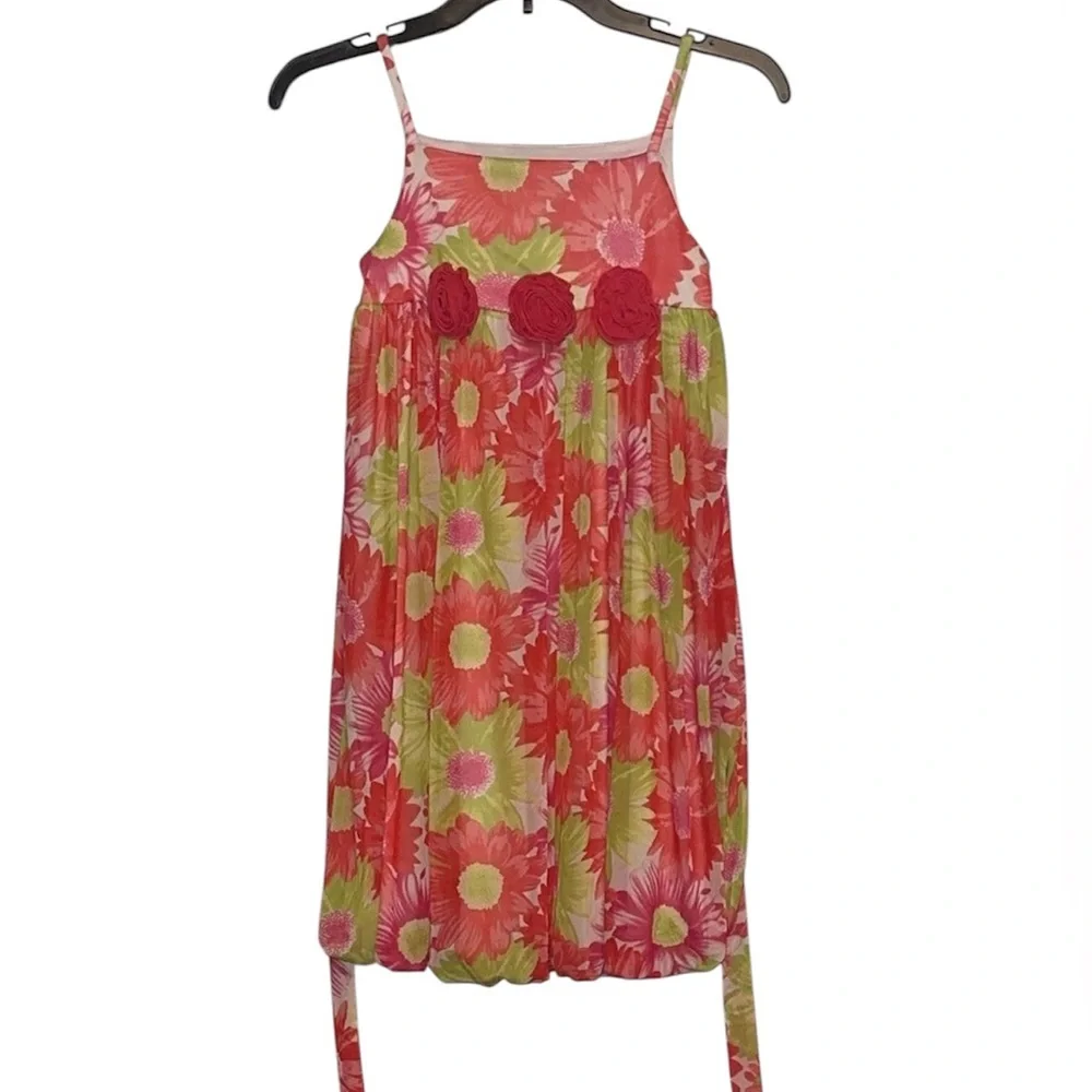 Bonnie Jean Pink and Green Floral Camisole Dress